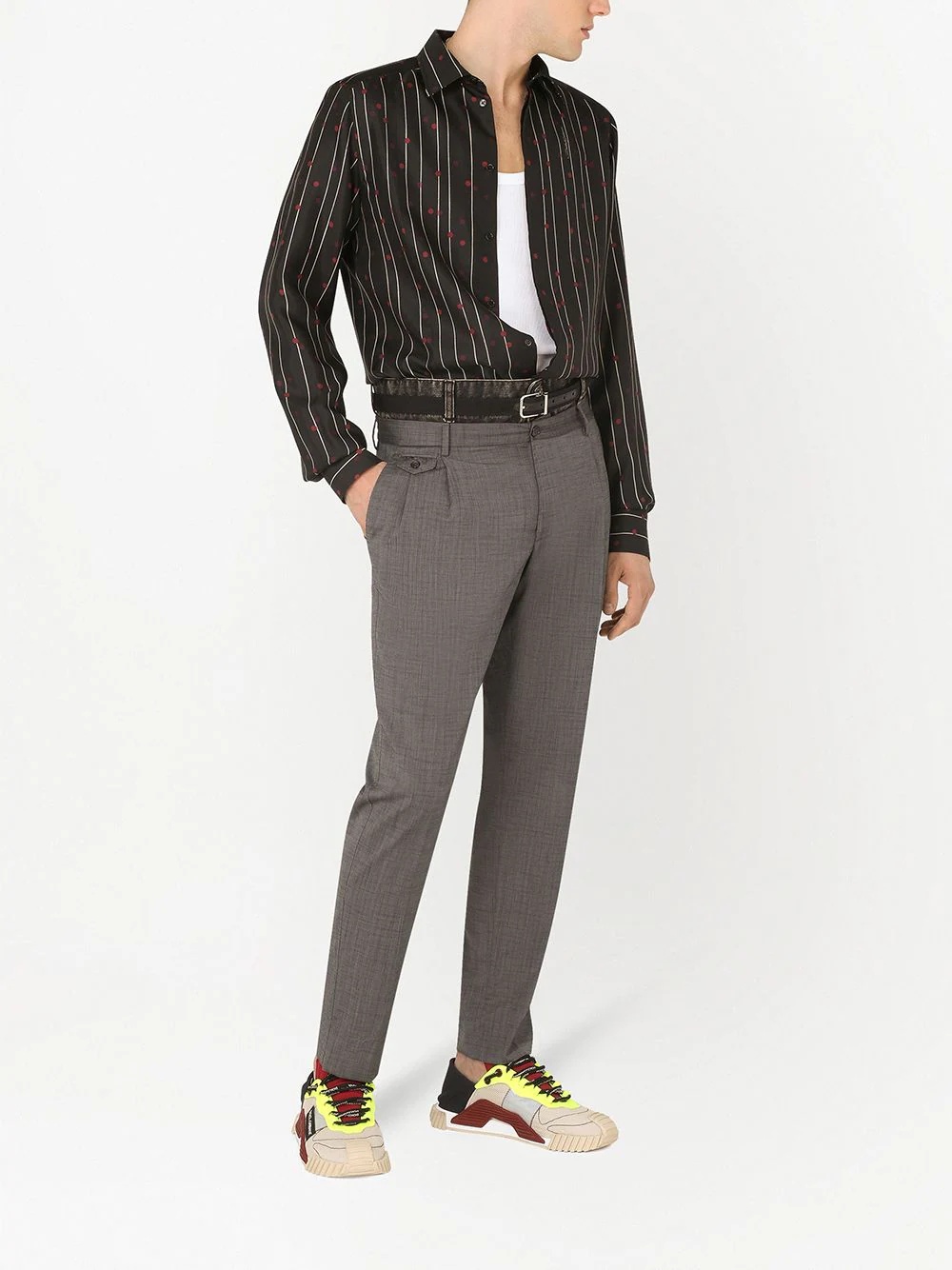 denim trim wool trousers - 2