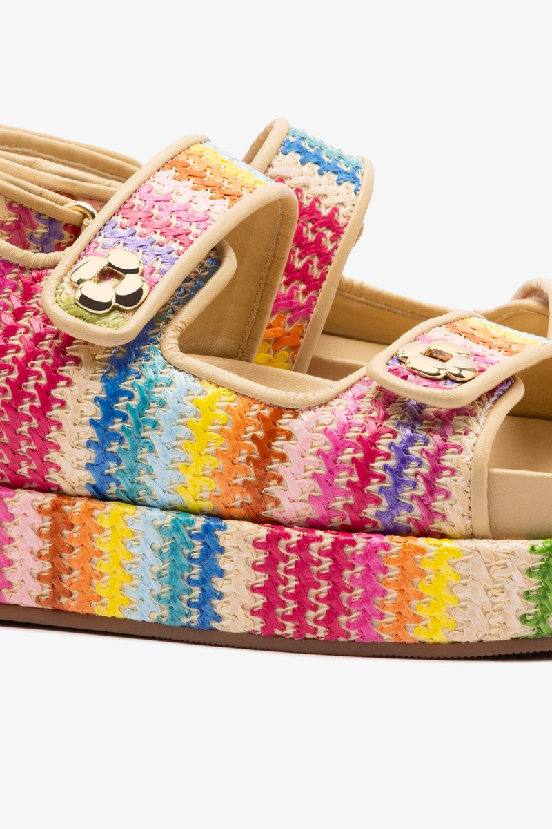 Jetty Sandal In Pink Raffia Lace and Beige Leather 4