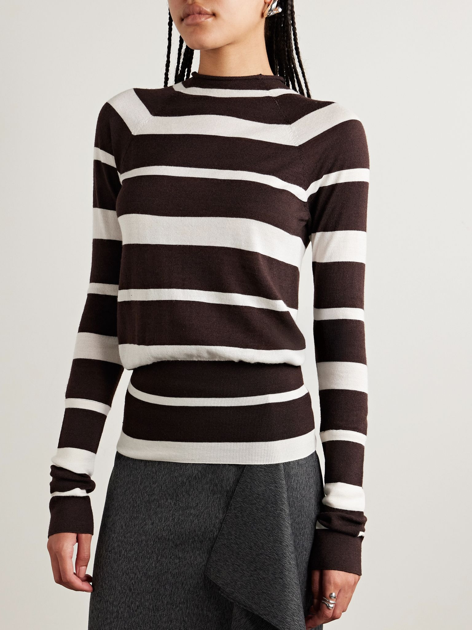 Gia striped wool and silk-blend sweater Brown - 3