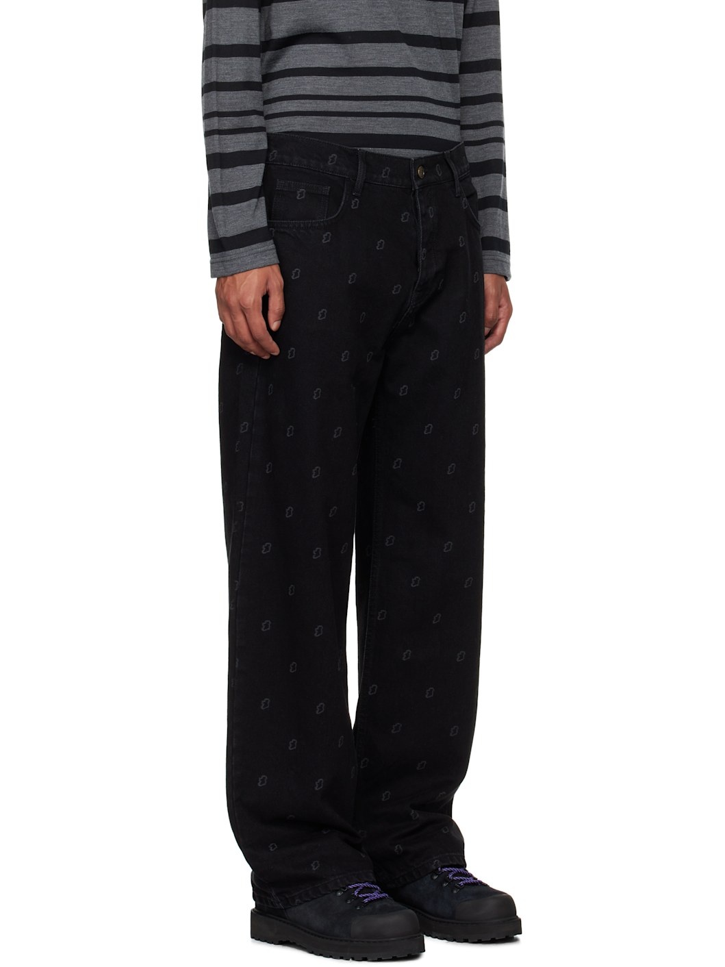 Black Laser Etched Eire Motif Jeans - 2