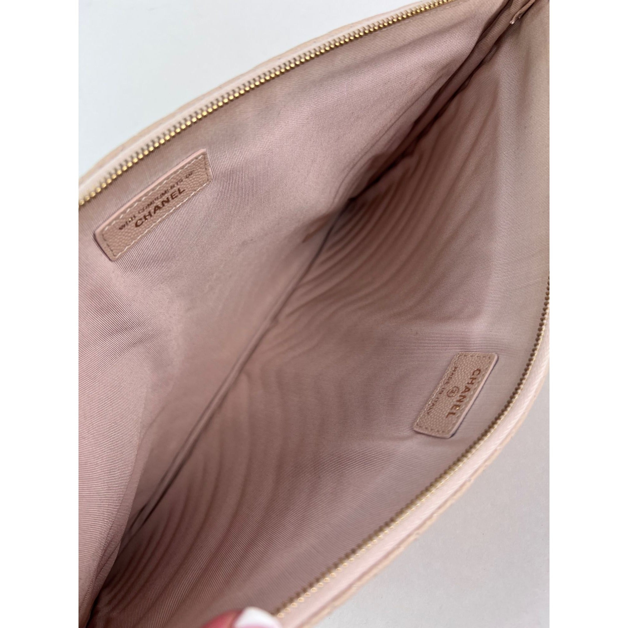Chanel Caviar Chevron Quilted Large Beige Leather Cosmetic Clutch Bag - 8