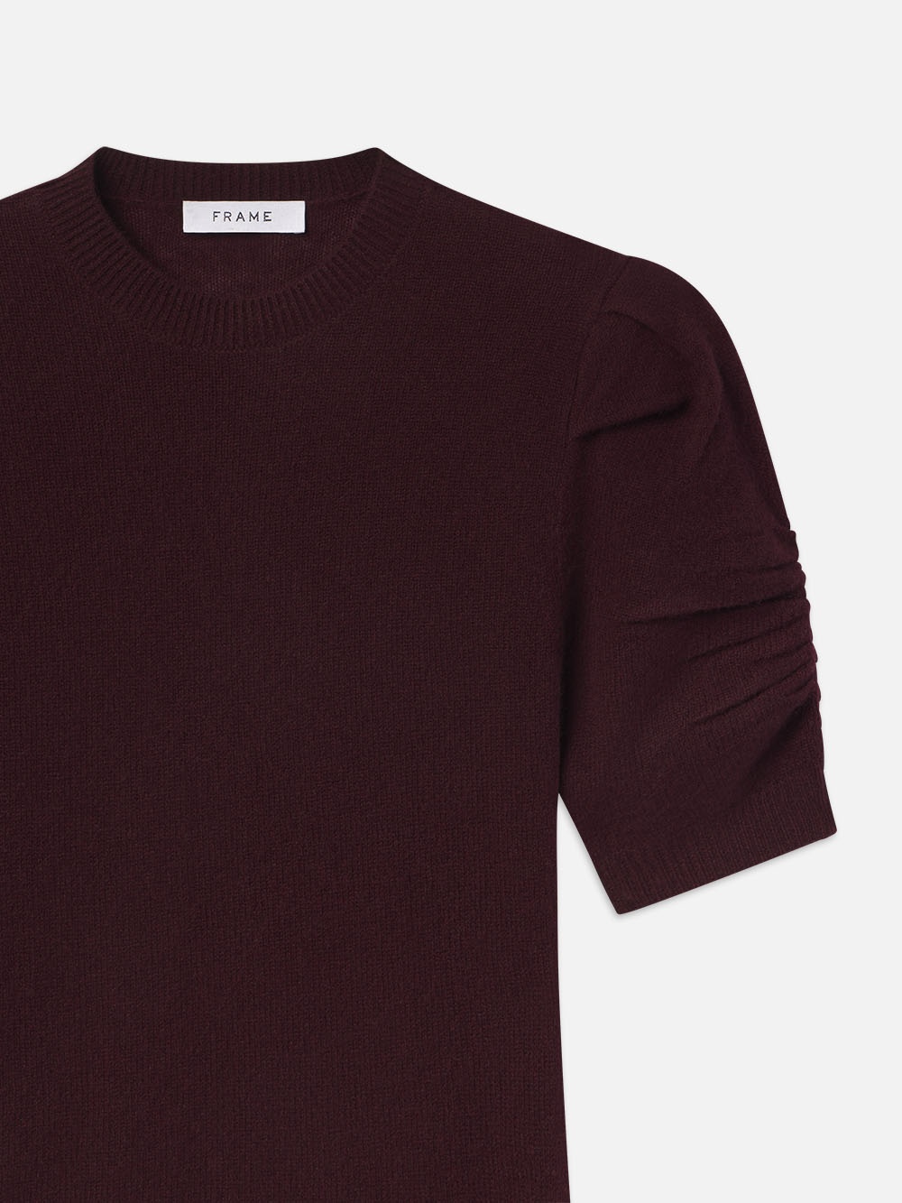 Ruched Sleeve Cashmere Sweater in Wine - 2