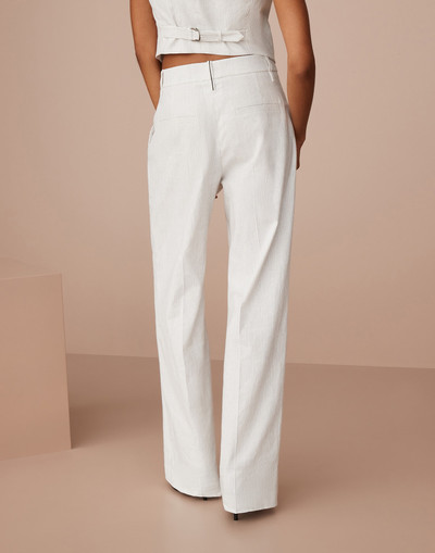 Brunello Cucinelli Striped comfort linen and cotton loose flared trousers with monili outlook