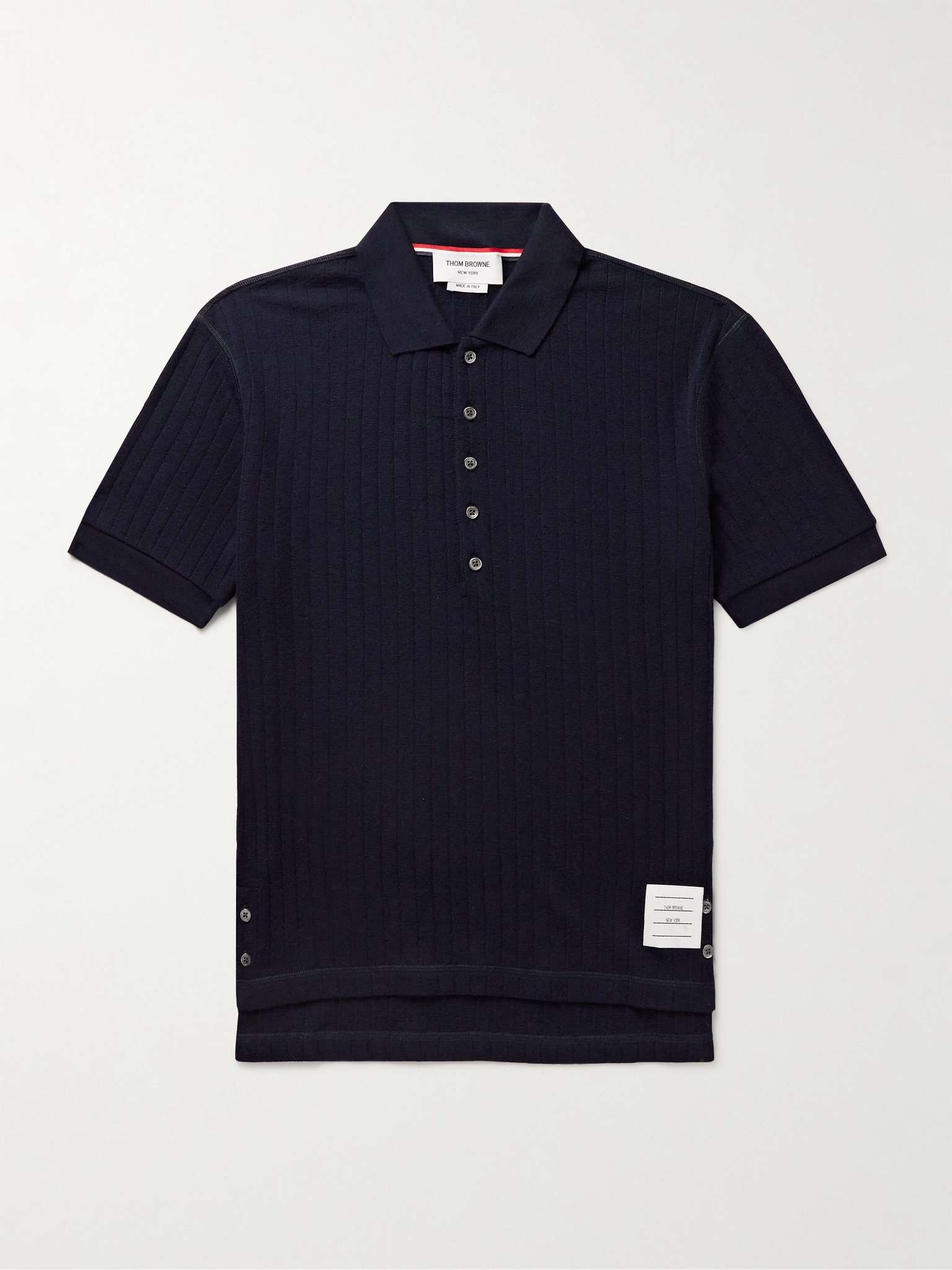 Grosgrain-Trimmed Ribbed Virgin Wool Polo Shirt - 1