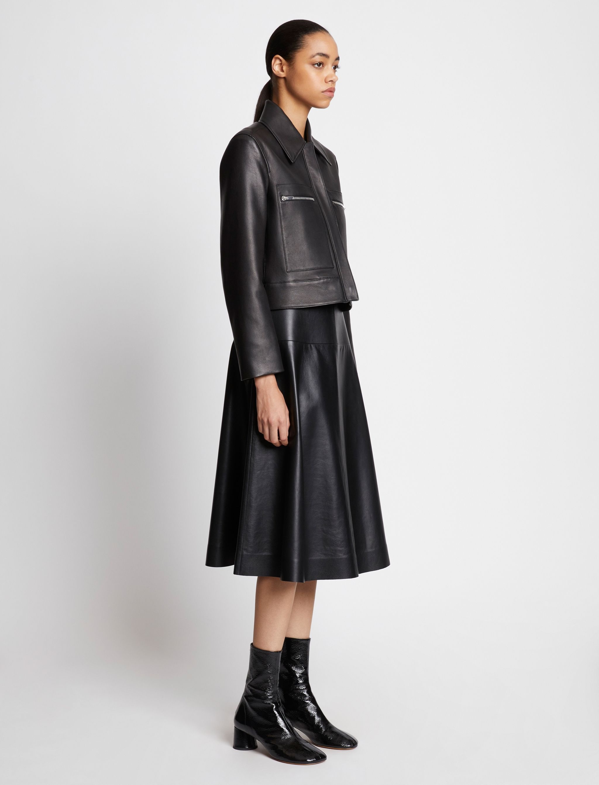 Grainy Leather Cropped Jacket - 4