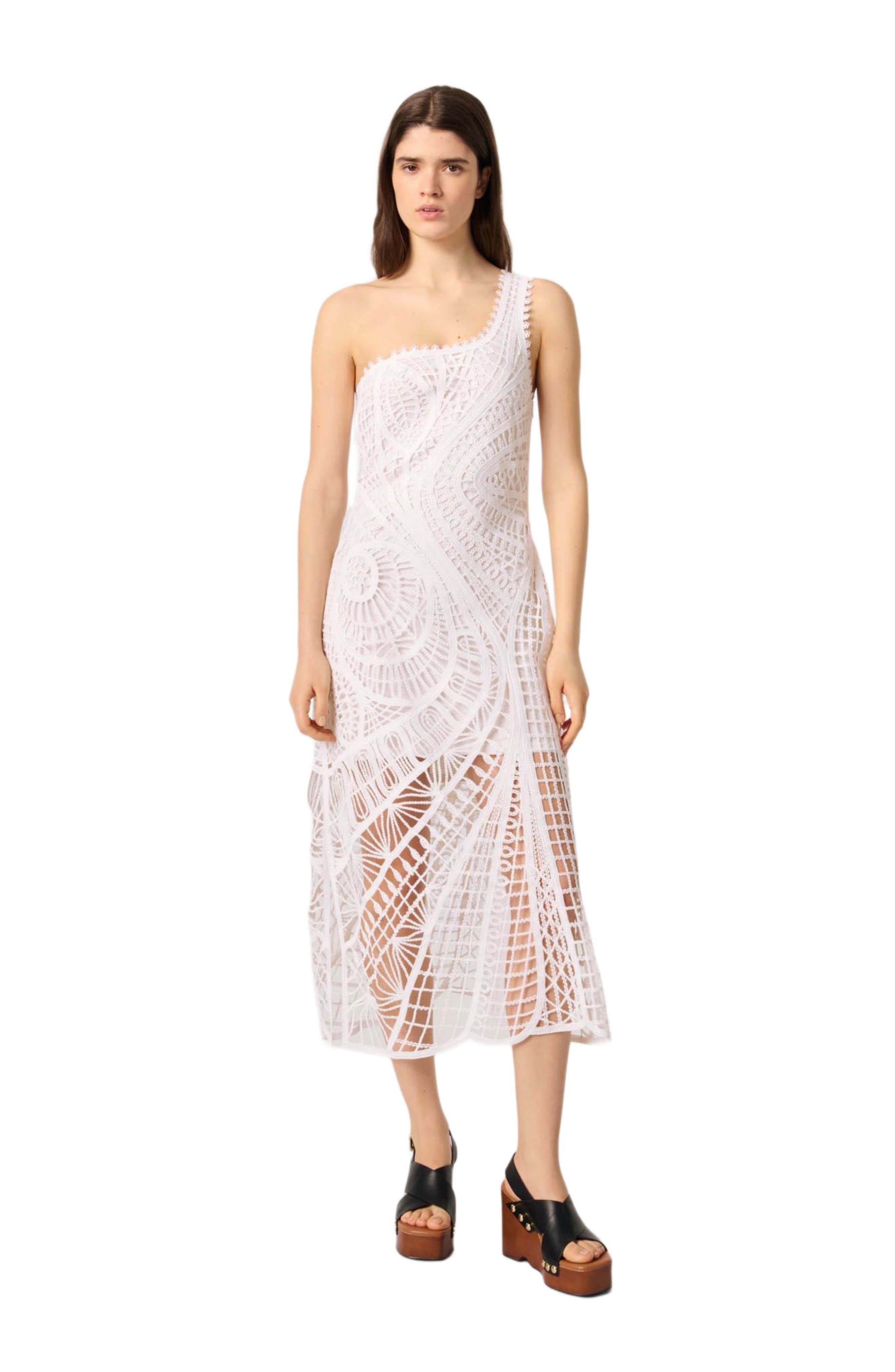 maje Asymmetrical crochet maxi dress in White at Nordstrom - 1
