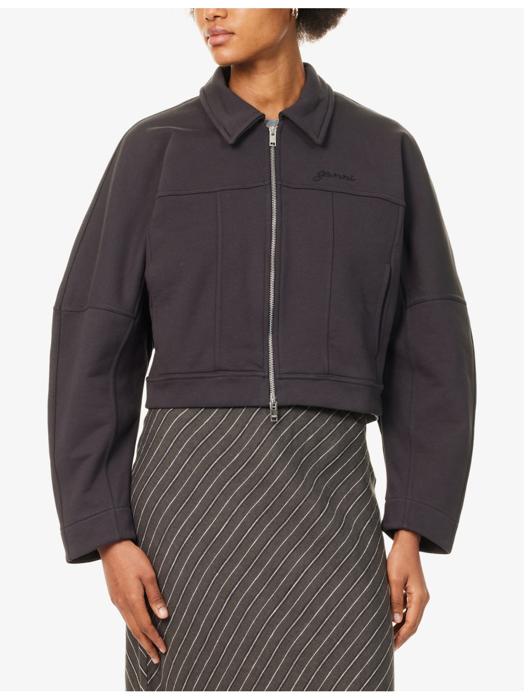 Crop Brand-Embroidery Cotton-Jersey Jacket - 3