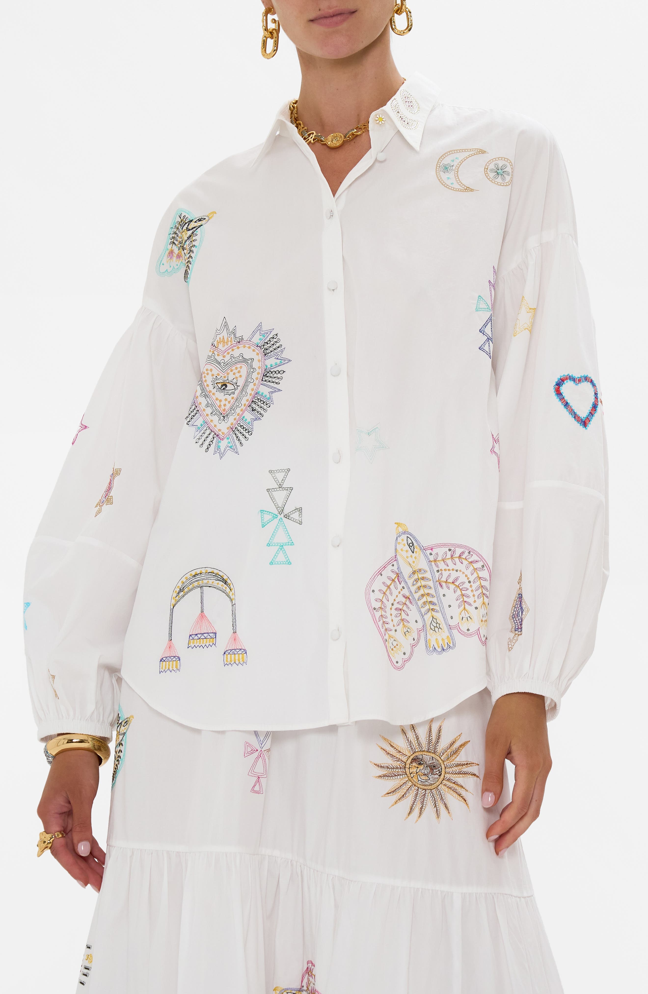 Camilla Embroidered Balloon Sleeve Shirt in Living In Colour at Nordstrom - 1