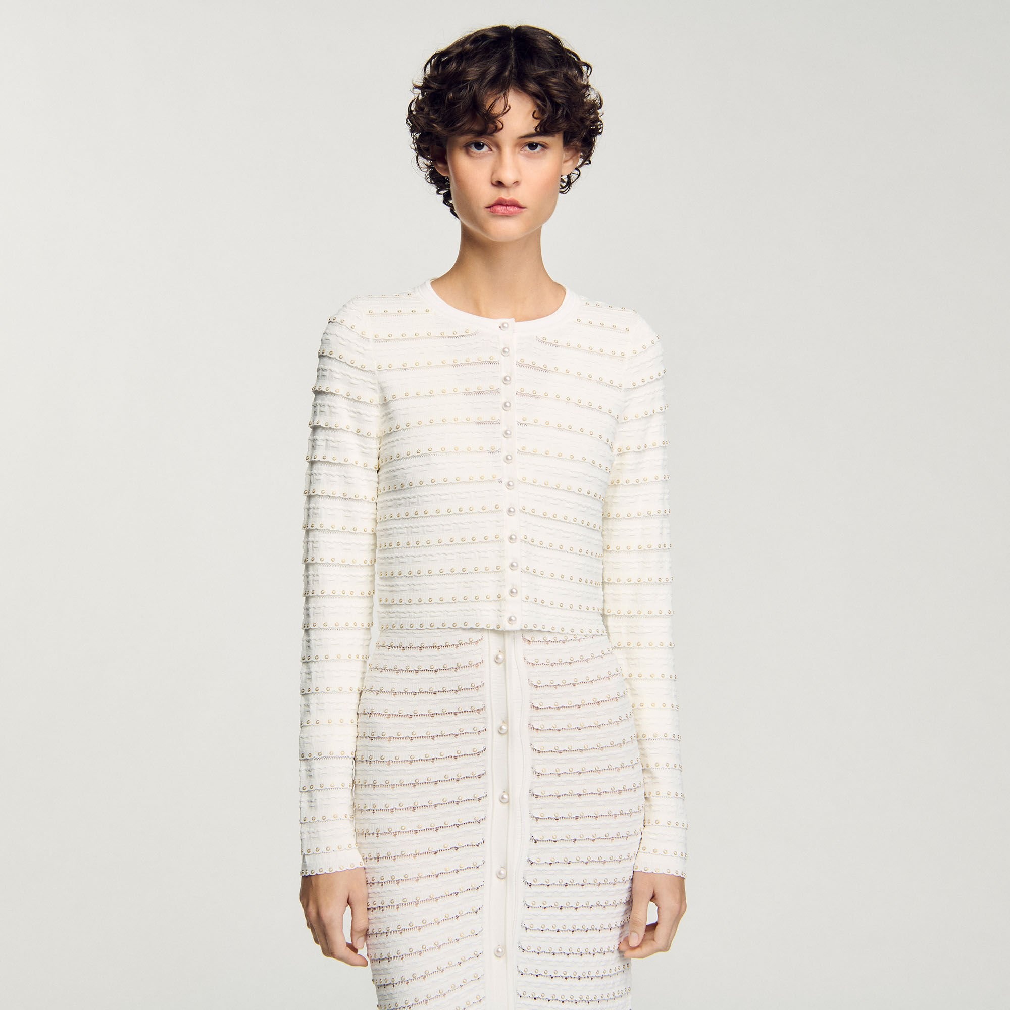 CROPPED CARDIGAN WITH PEARL BUTTONS - 4