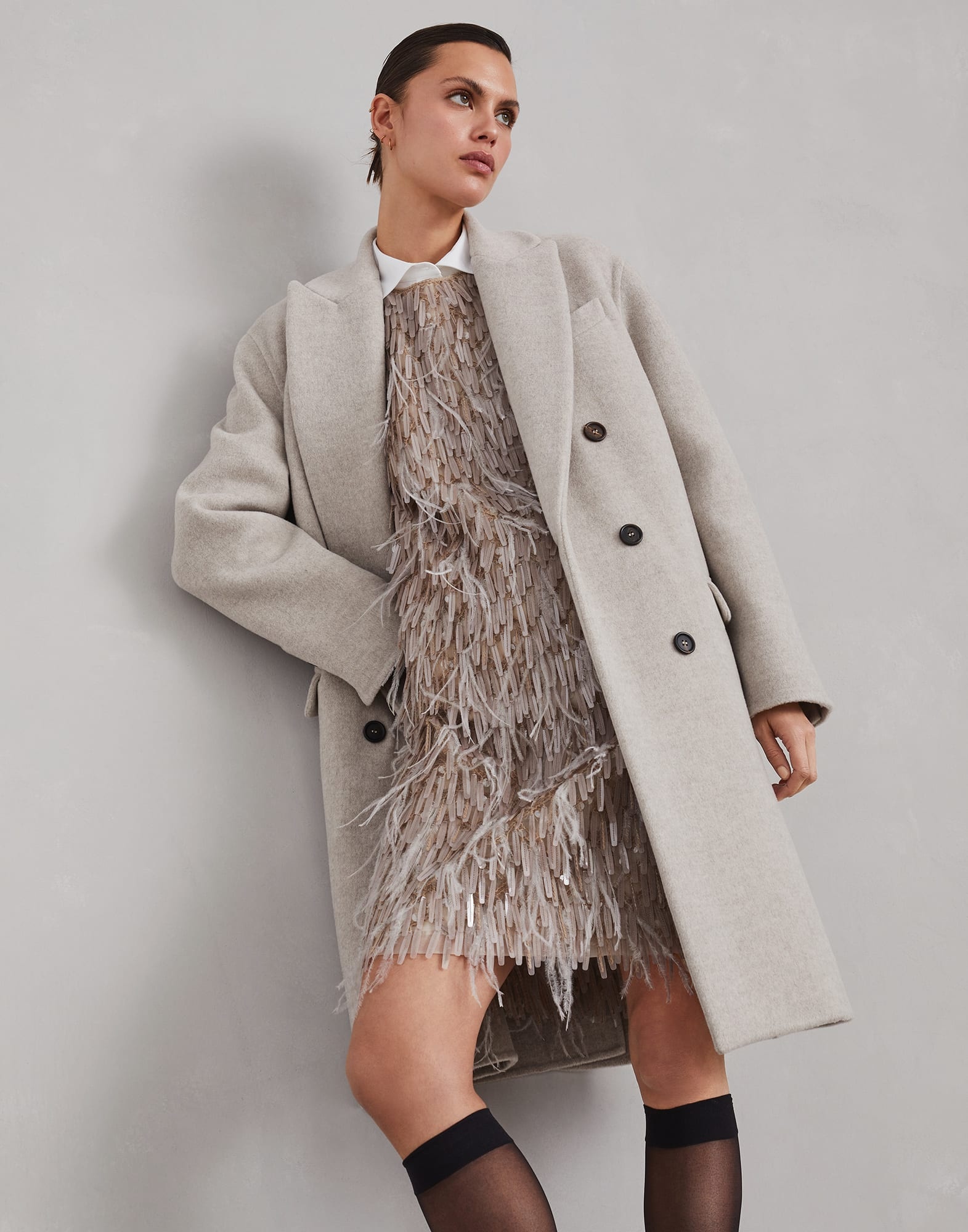 Hand-crafted virgin wool and cashmere double cloth coat with monili - 4