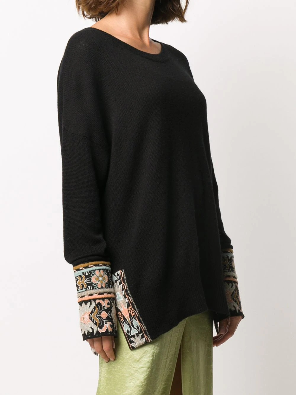 jacquard trim jumper - 3