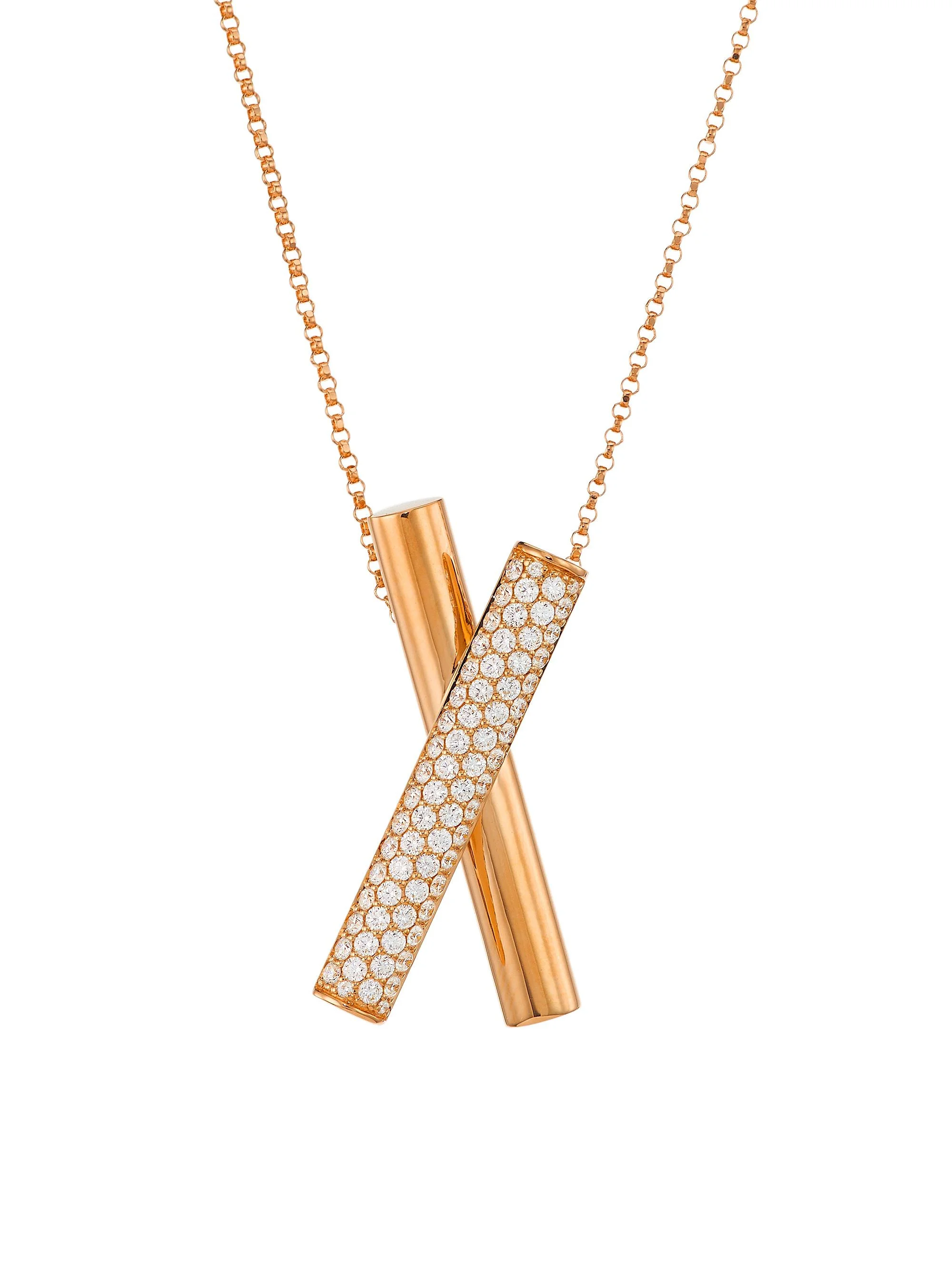 Women's Domino 18K Rose Gold & 0.8 TCW Diamond X Pendant Necklace - Pink - 1