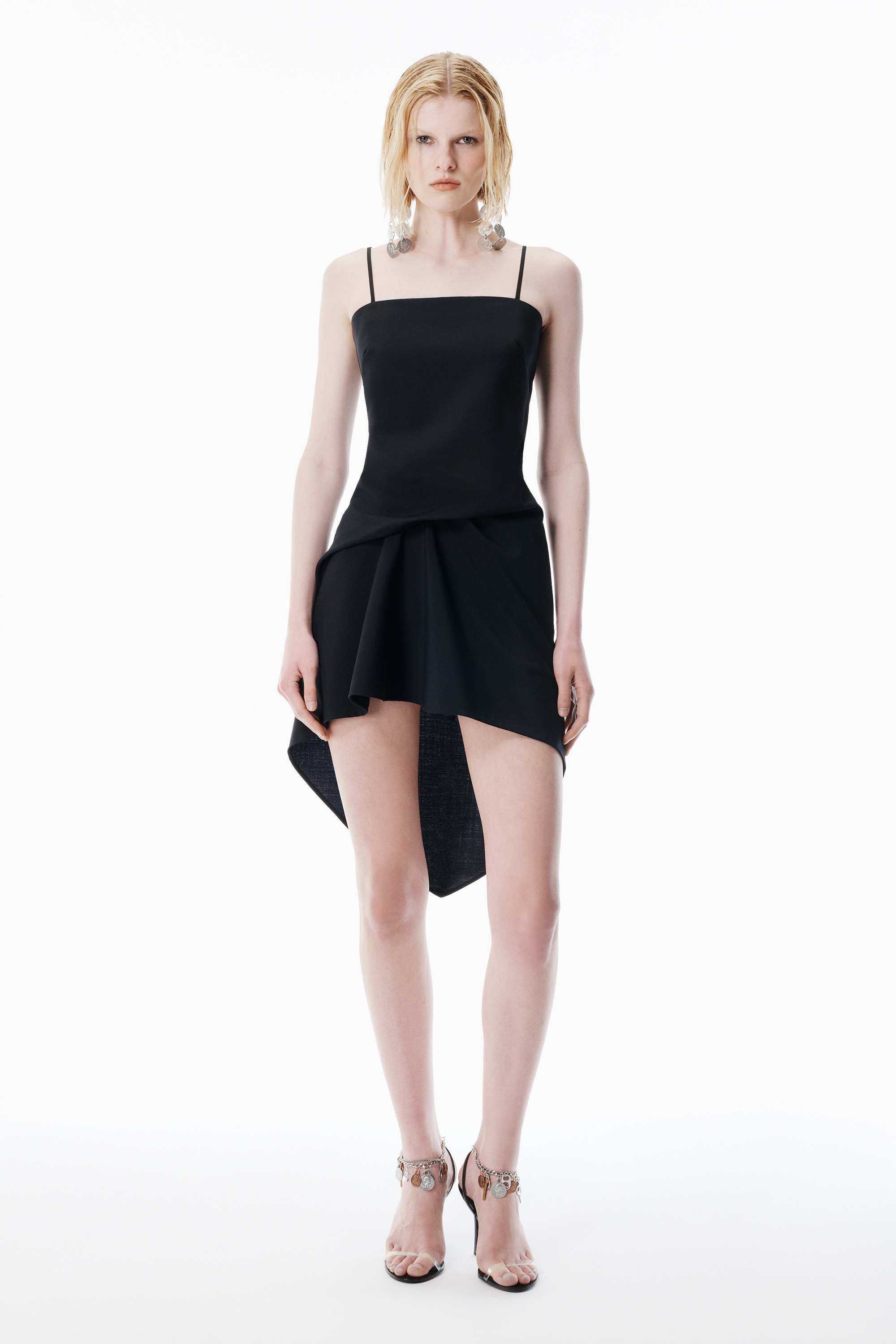 Black Wool Mohair Tucked Hem Dress - 2