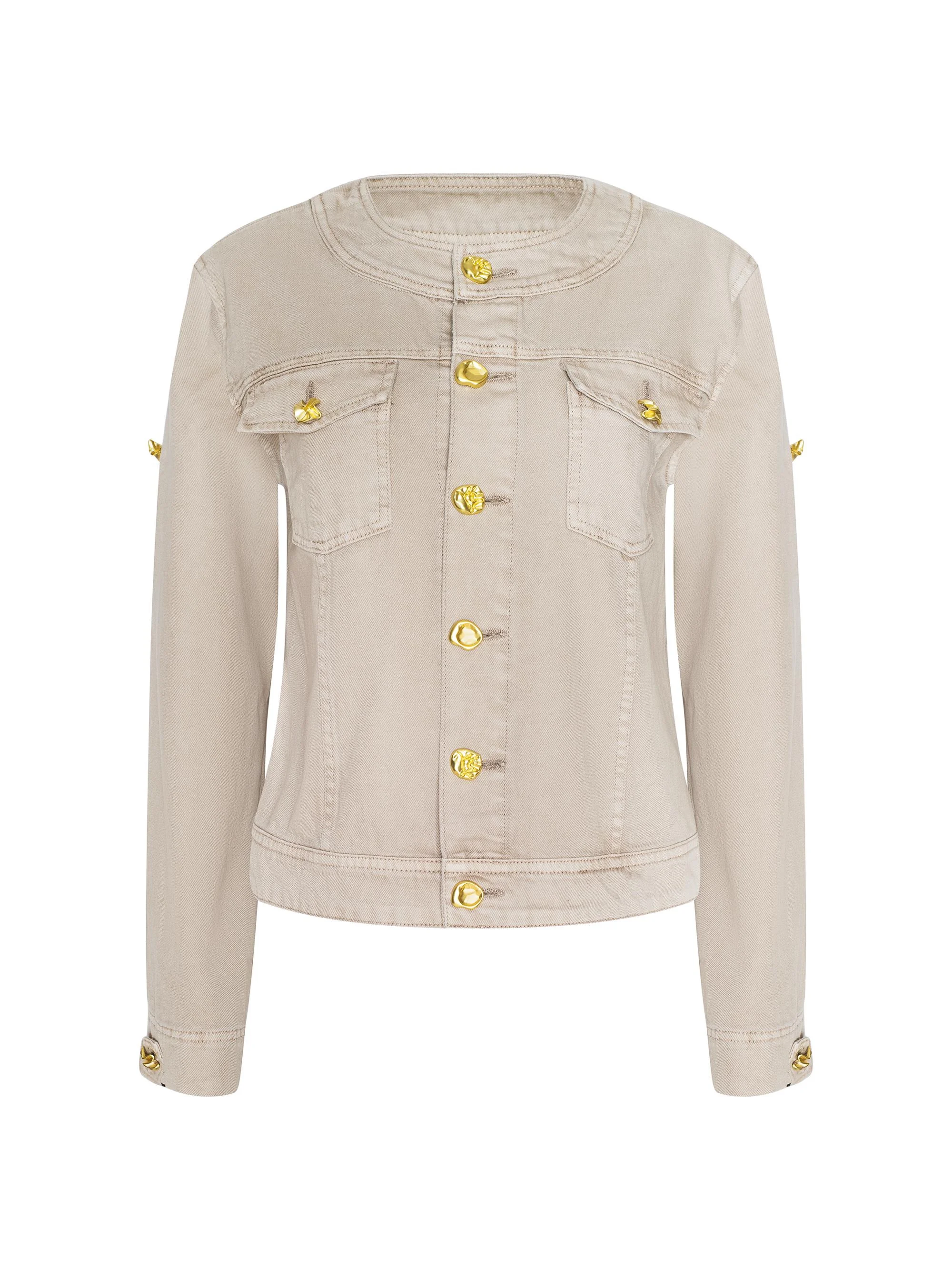 Women's Anouk Collarless Denim Jacket - Biscuit - 1