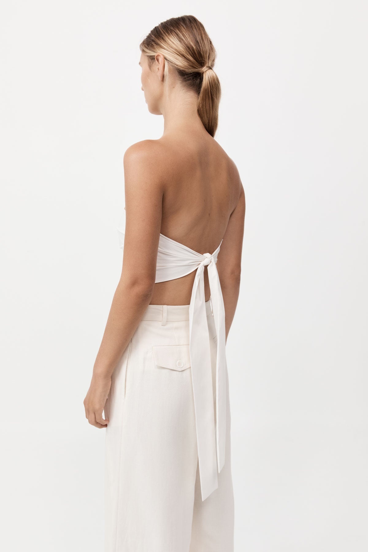 Strapless Tie Back Top - Off White - 4