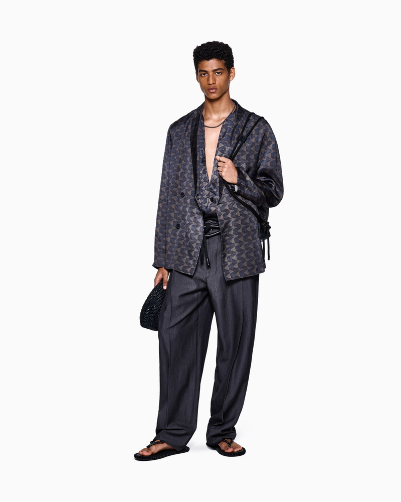 SINGLE-BREASTED JACKET IN CUPRO CANVAS WITH A GEOMETRIC PRINT 2
