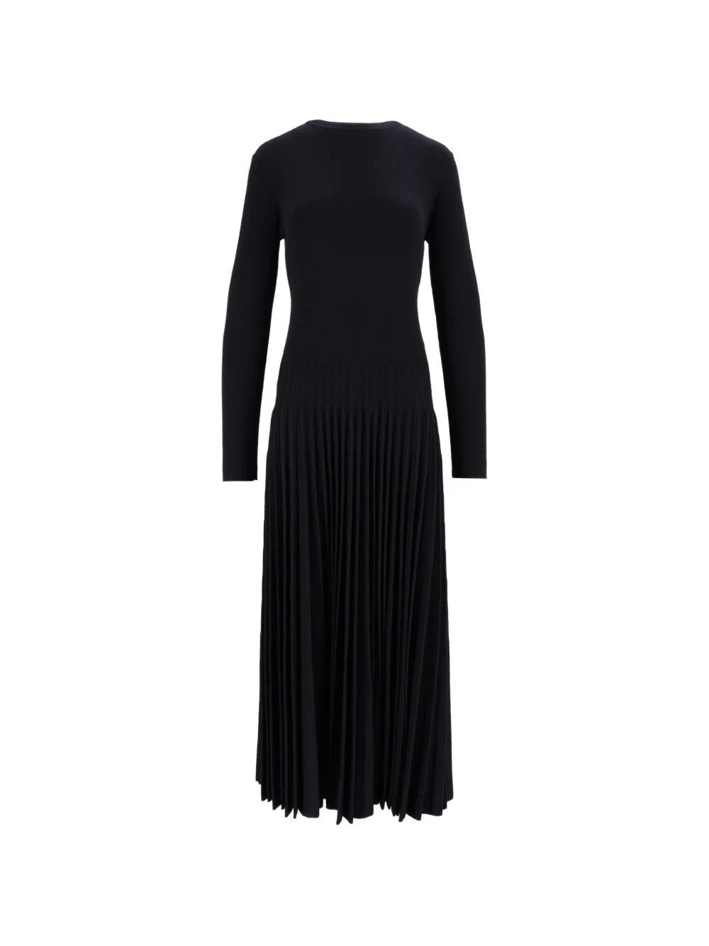 pleated long-sleeve midi dress - 1