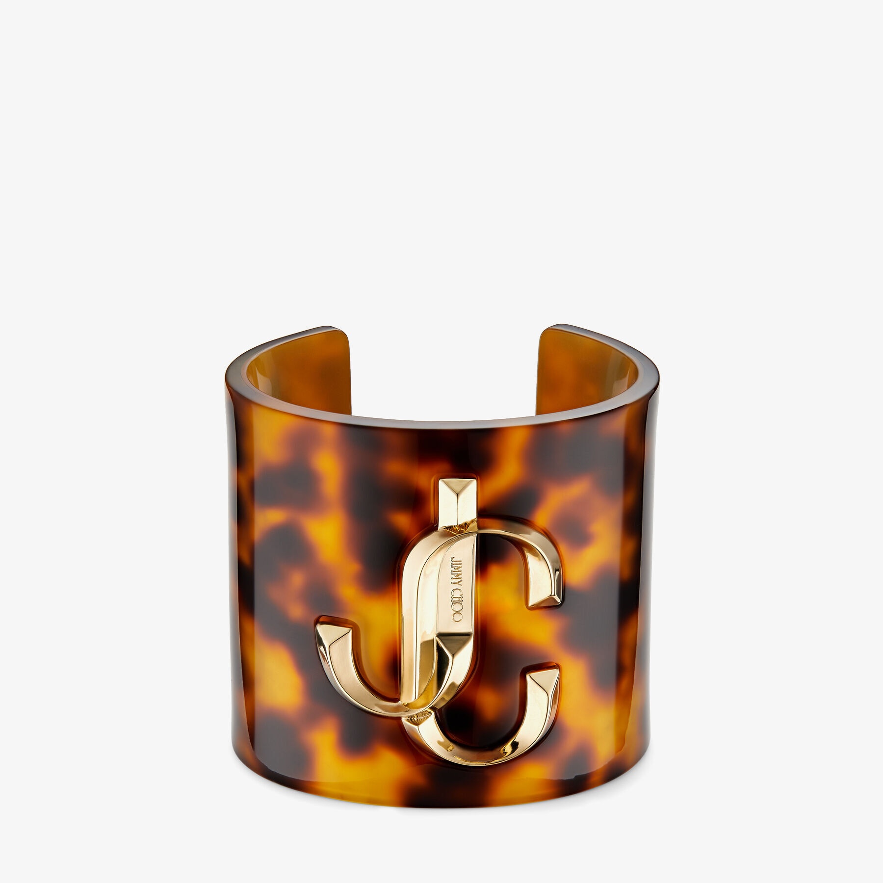 JC Cuff
Tortoiseshell Resin Cuff Bracelet with Gold-Finish Metal JC Emblem - 1