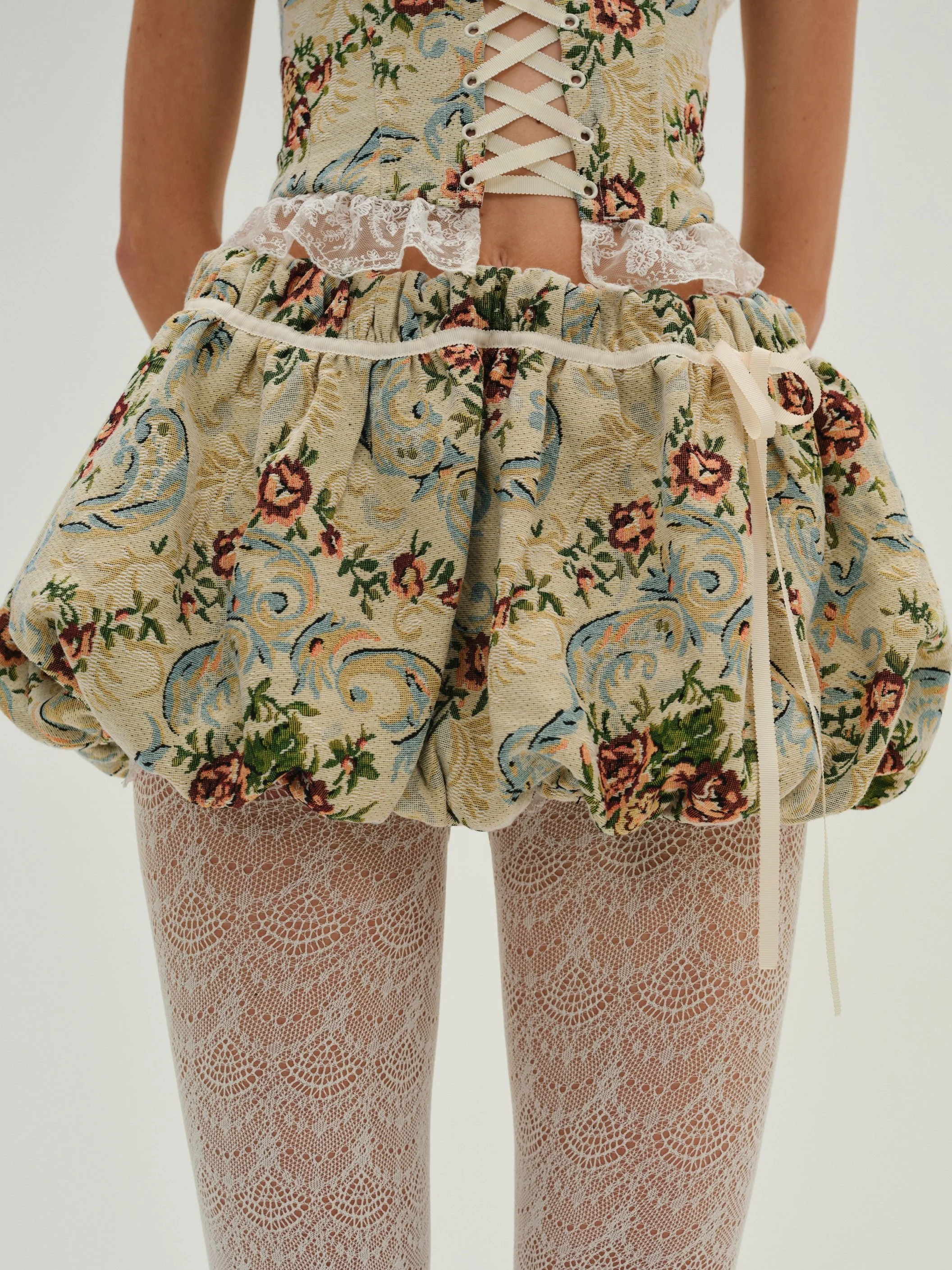 Baroque Jacquard Mini Bubble Skirt - 1
