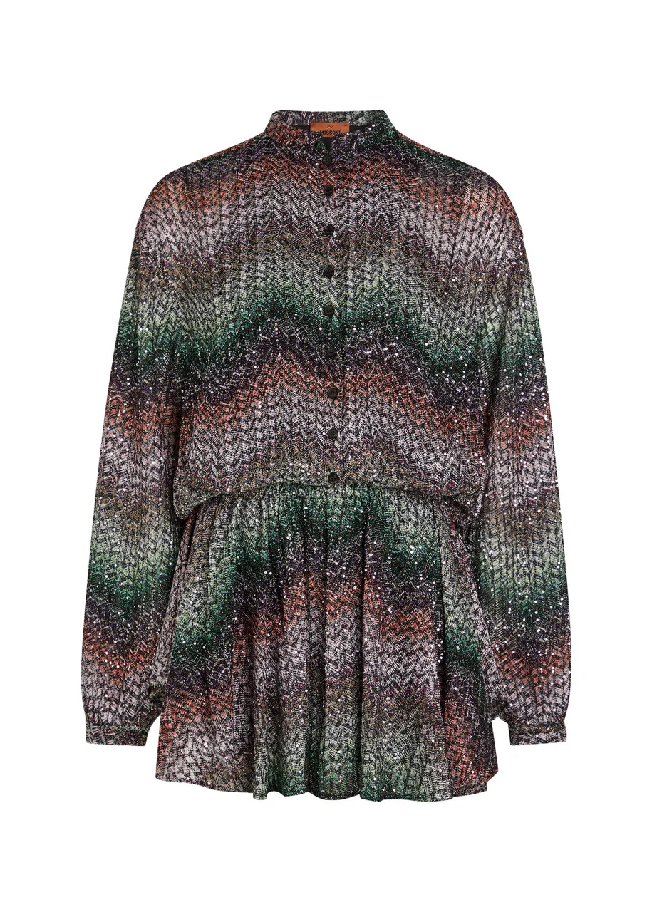 Missoni Chevron Sequin-embellished Metallic-knit Mini Dress - 1