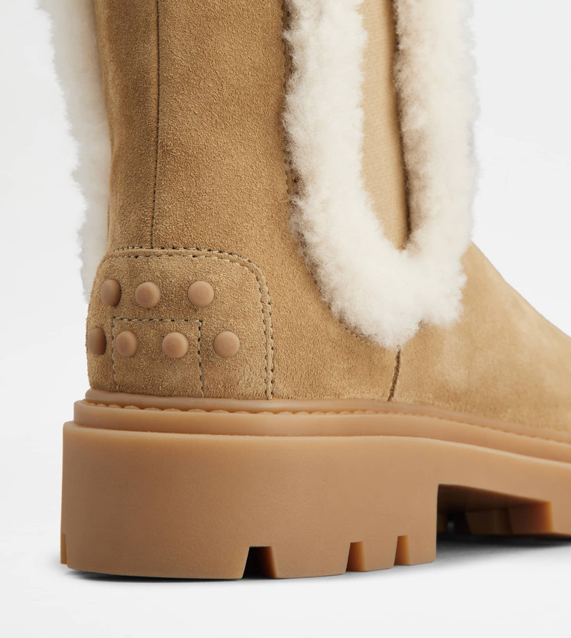 TOD'S CHELSEA BOOTS IN SUEDE AND SHEEPSKIN - BROWN 5