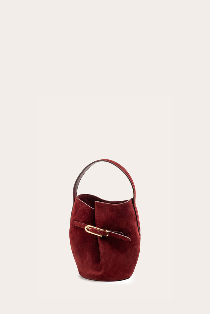 BELTED BUCKET BAG MINI MAROON SUEDE 3