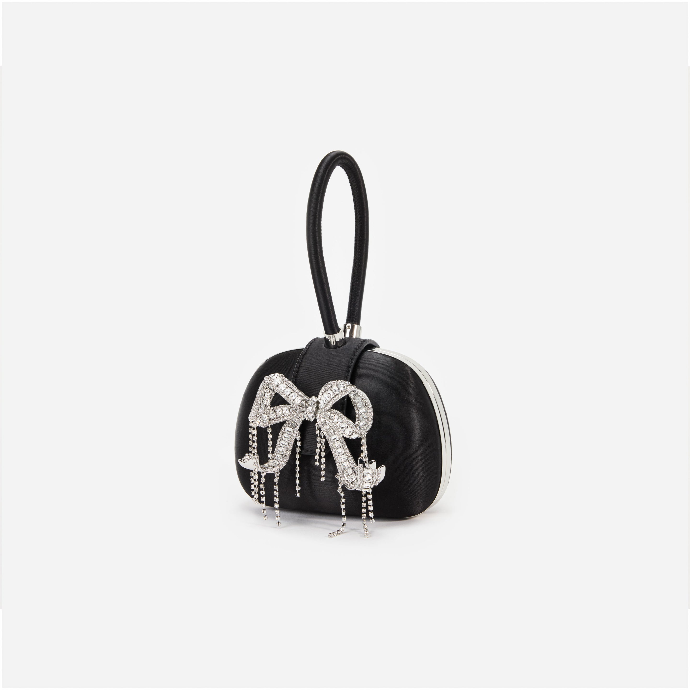 Black Satin Top Handle Clutch Bag - 2