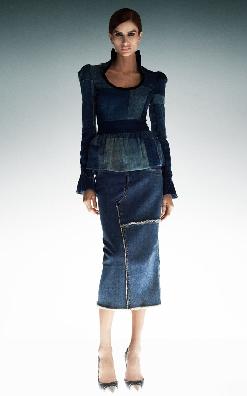 TOM FORD Comfort Washed Denim Pencil Skirt blue outlook