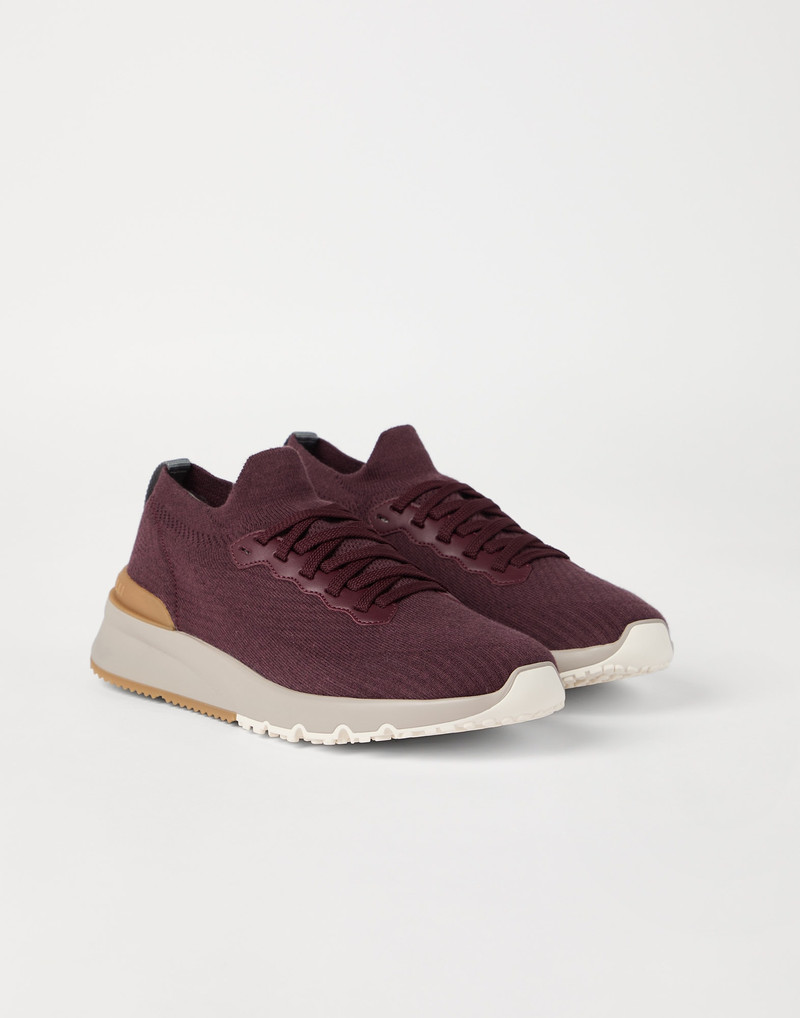 Cotton knit and semi-polished calfskin runners 1