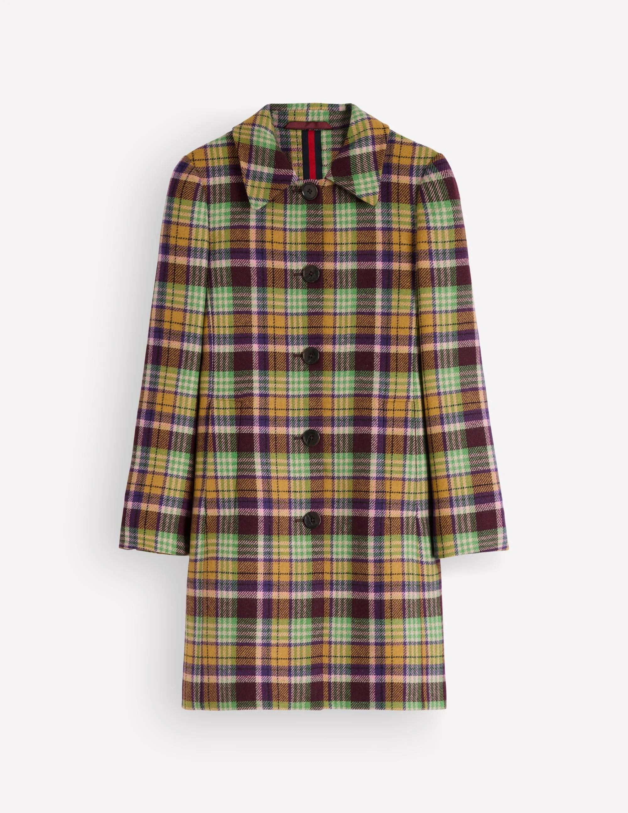 Aylesford Wool Coat-Yellow, Maroon Multi Check - 1