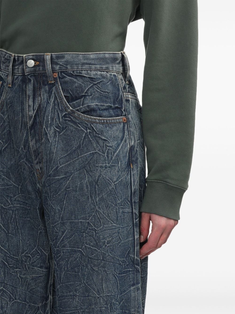 appliqué crinkled straight jeans - 5