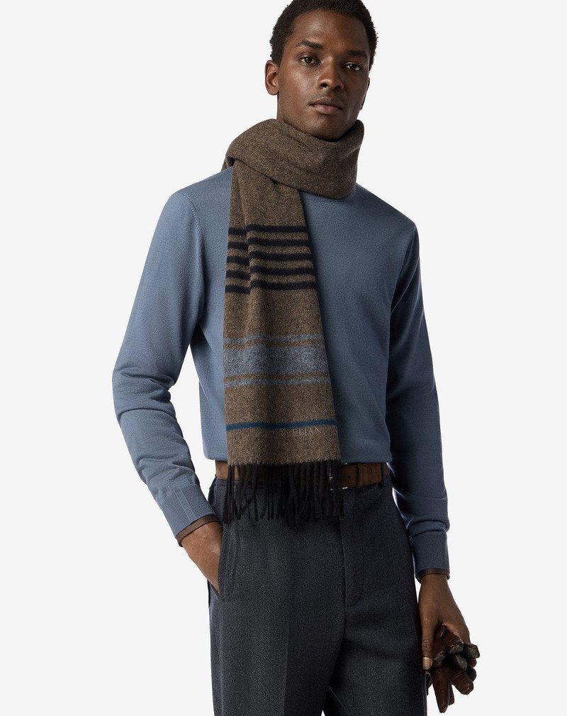 CORNELIANI Brown/light Blue wool and cashmere scarf outlook