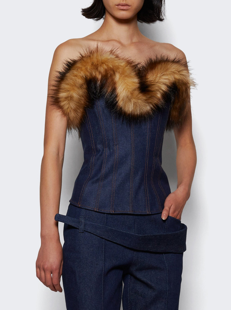 David Koma Detachable Faux-fur Trim Corset Top Indigo And Brown outlook