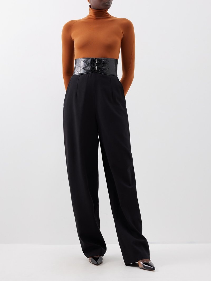 ALAÏA Archetypes belted wool-blend gabardine wide-leg pants