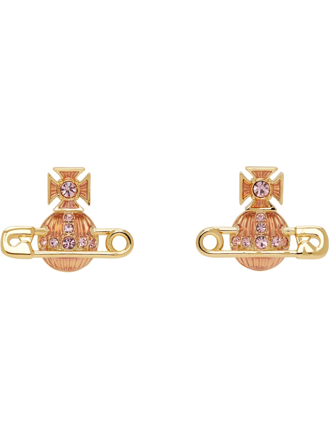 Gold & Pink Kitty Earrings - 1