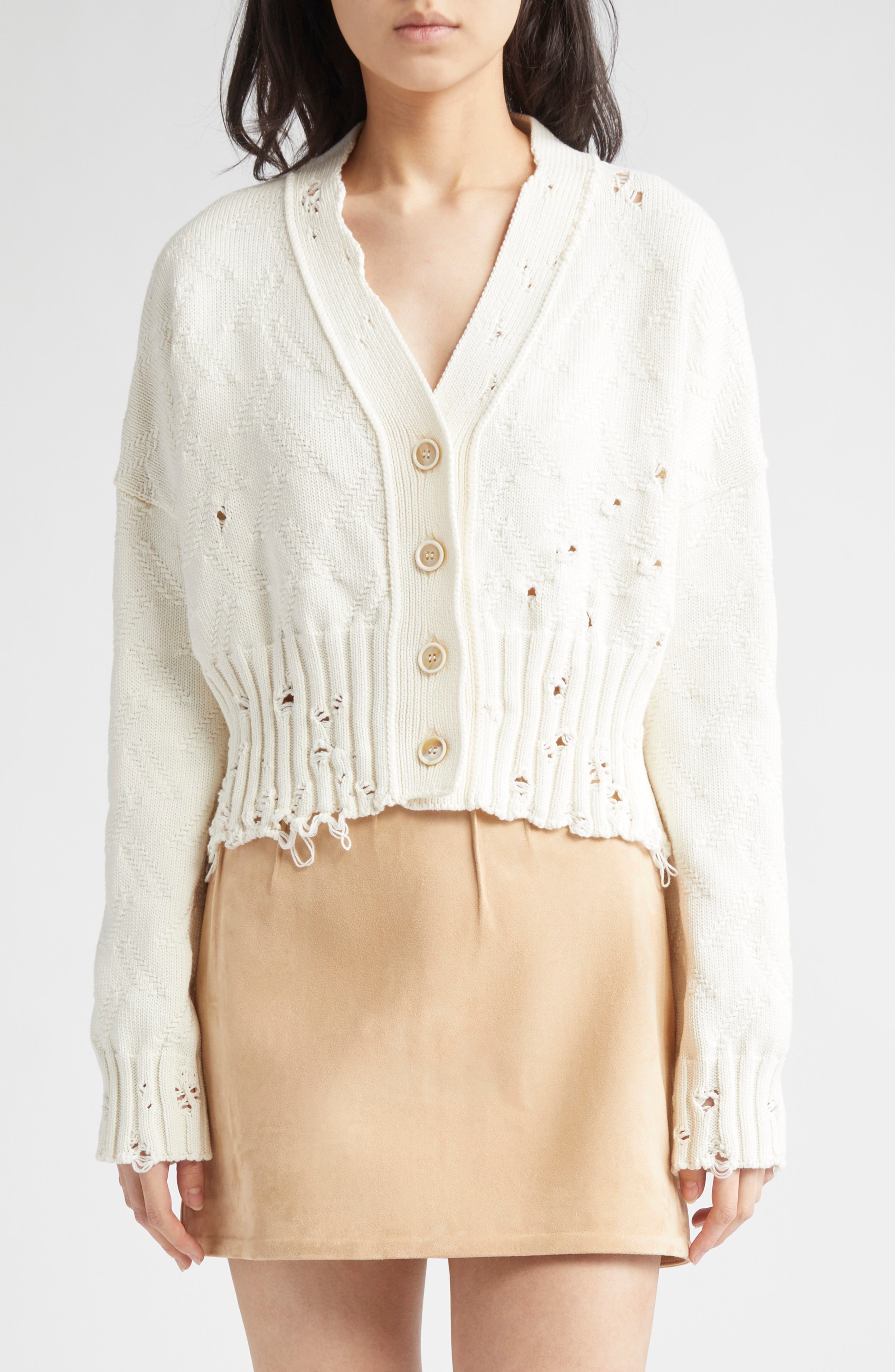 Marni Dishevelled Cotton Crop Cardigan in 00W01 Lily White at Nordstrom - 1