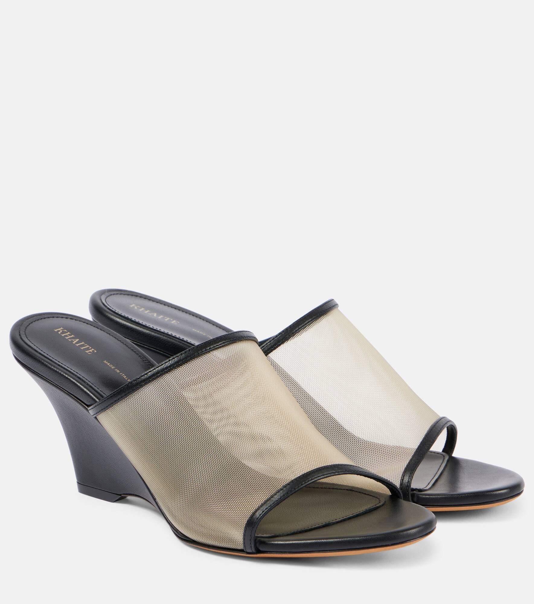 Marion leather and mesh wedge mules - 1