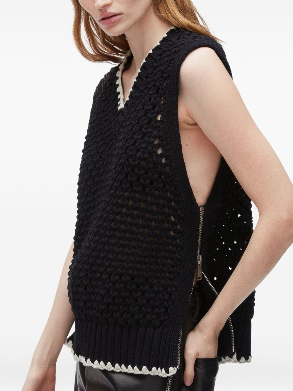 crochet-detail zip-side knit vest - 5