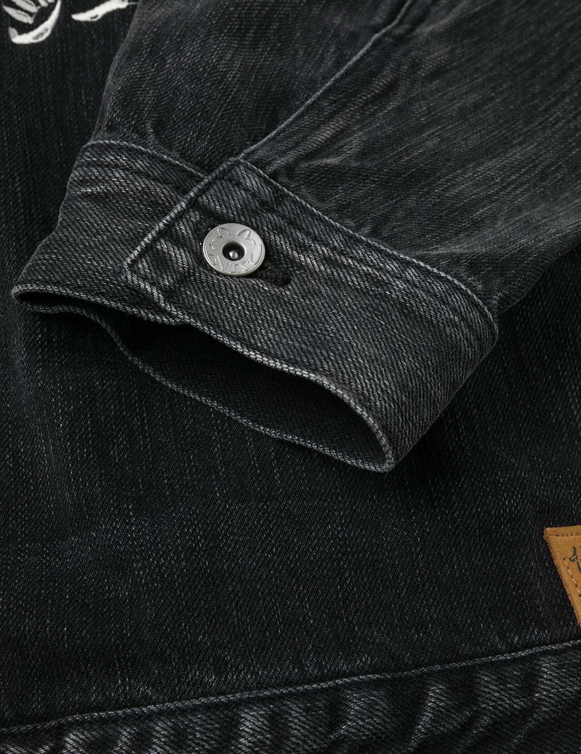 Washed Godhead and Logo Embroidery Oversized Chinese Style Denim Jacket - 13