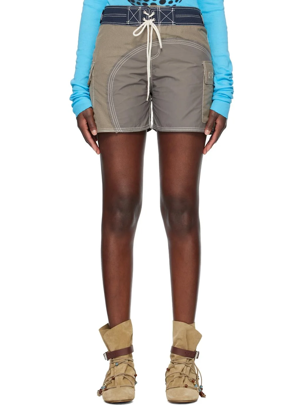 Gray Half-Moon Swim Shorts - 1