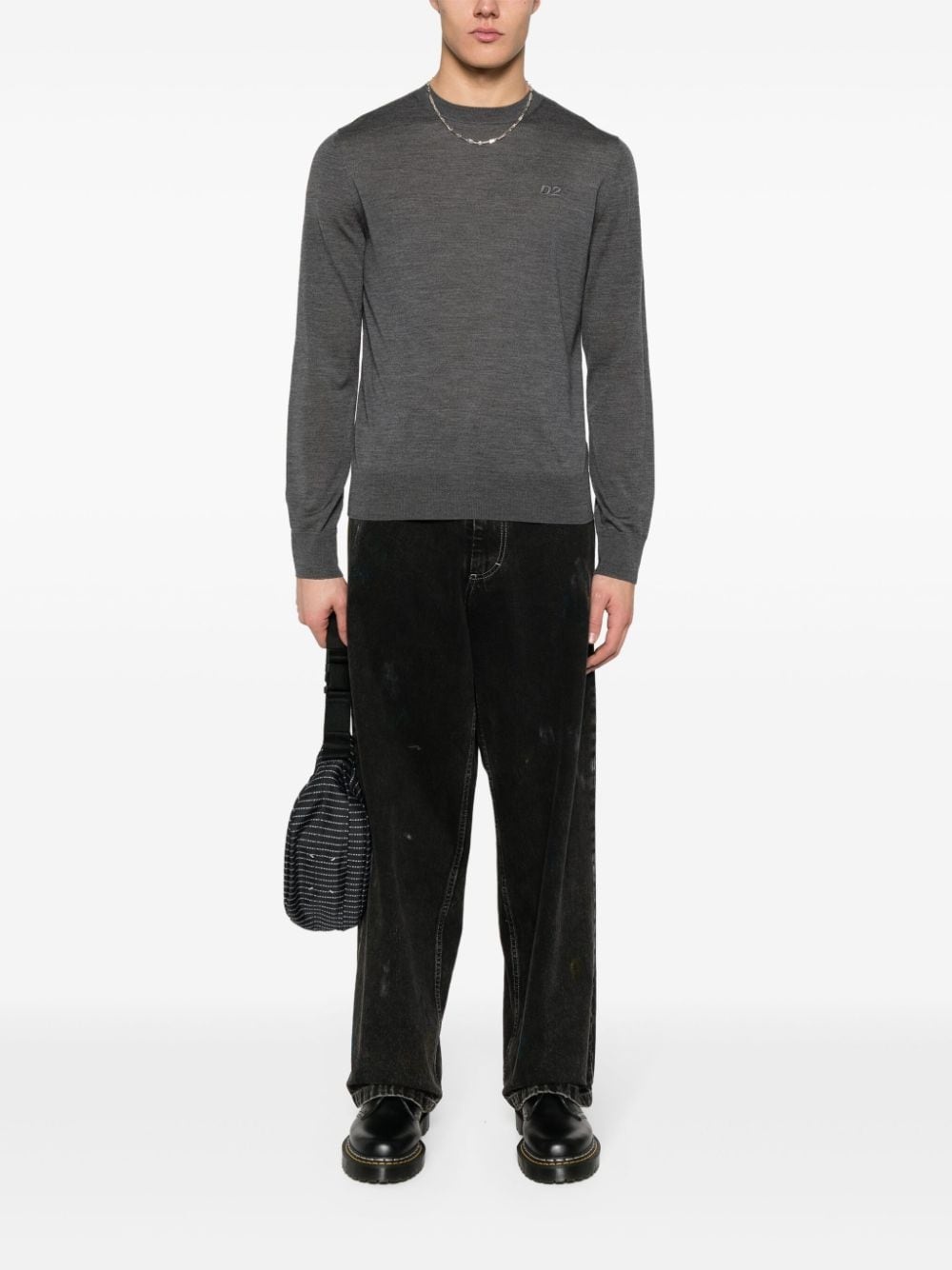 embroidered-logo ribbed jumper - 2
