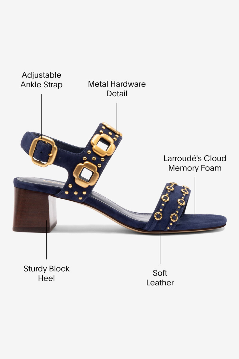 Milan Studs Block Sandal In Navy Suede 5