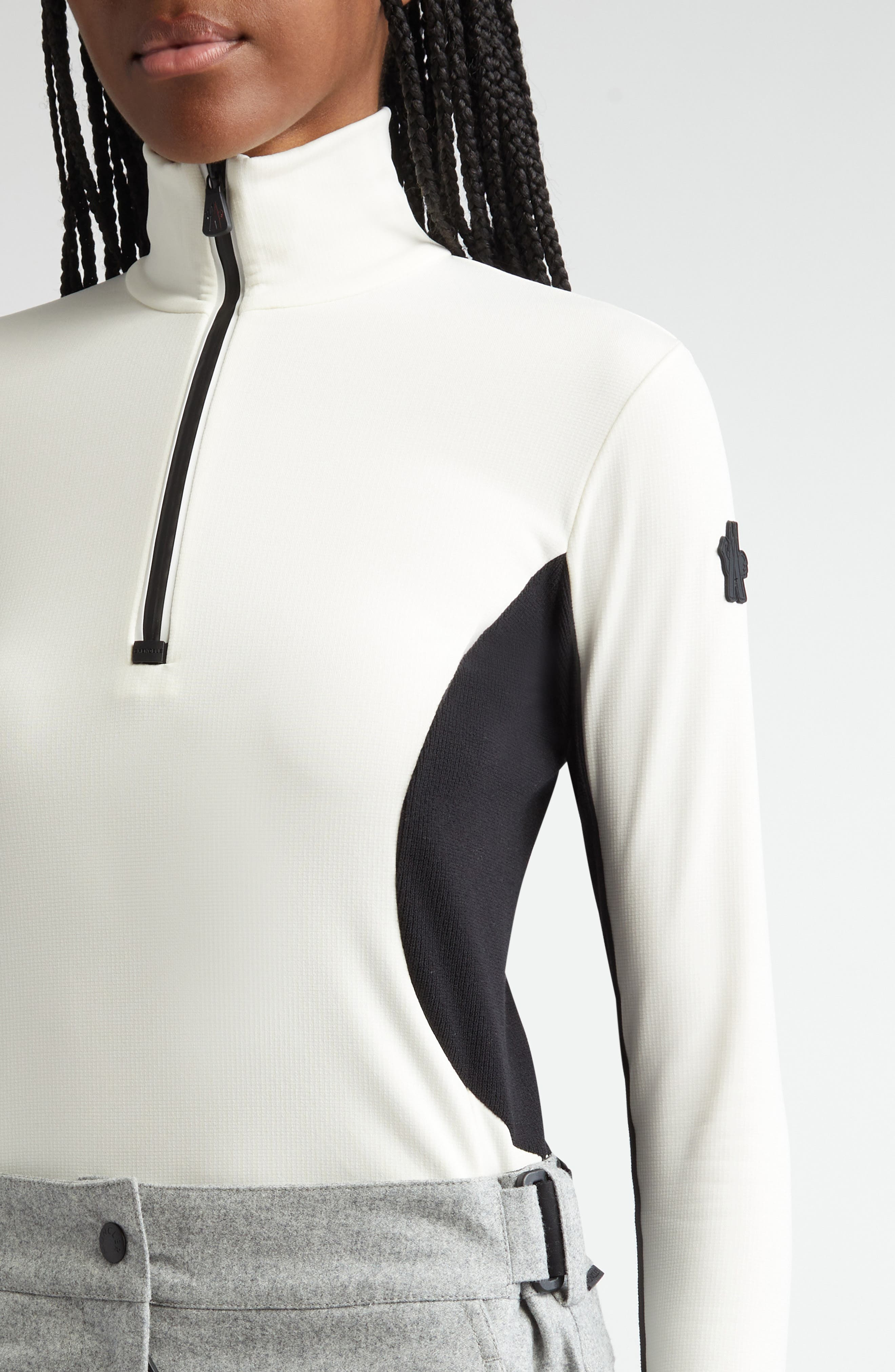 Moncler Grenoble Colorblock Long Sleeve Quarter Zip Ski Top in White at Nordstrom - 4