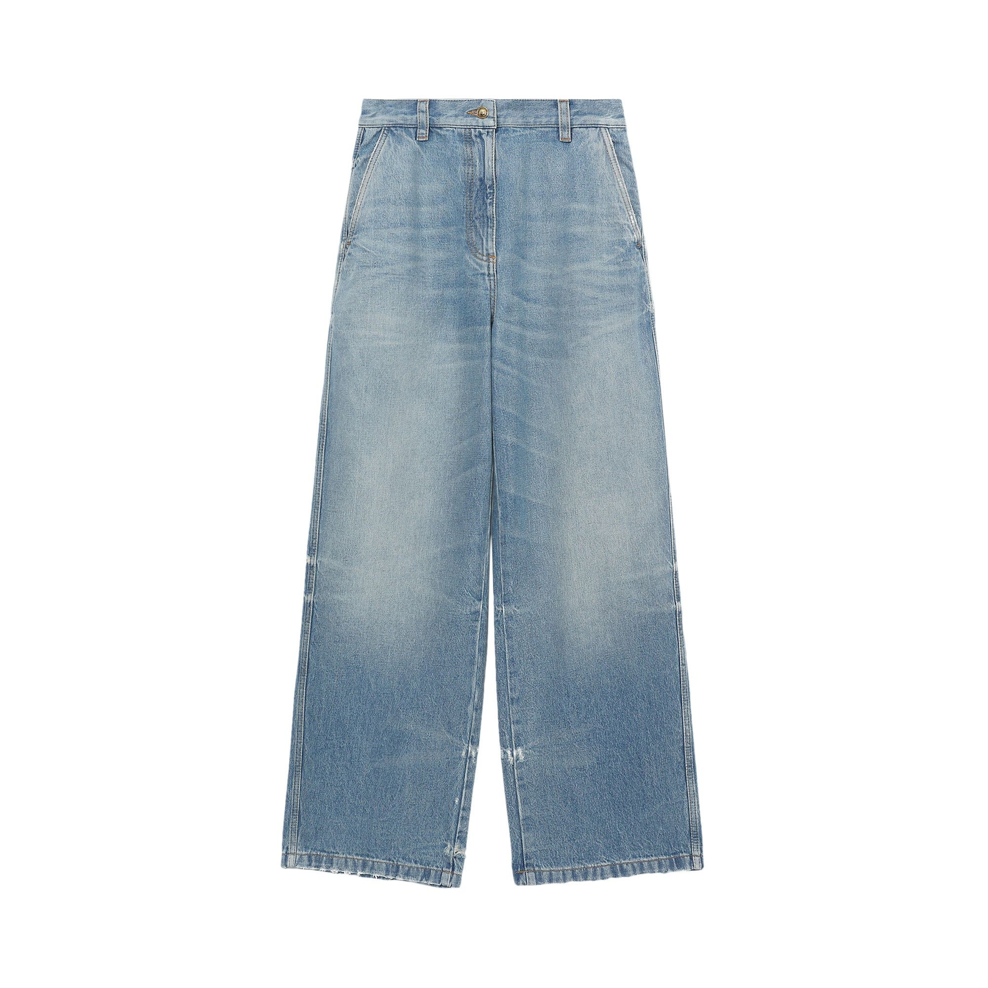 Palm Angels Washed Logo Wide Denim Jeans 'Blue' - 1