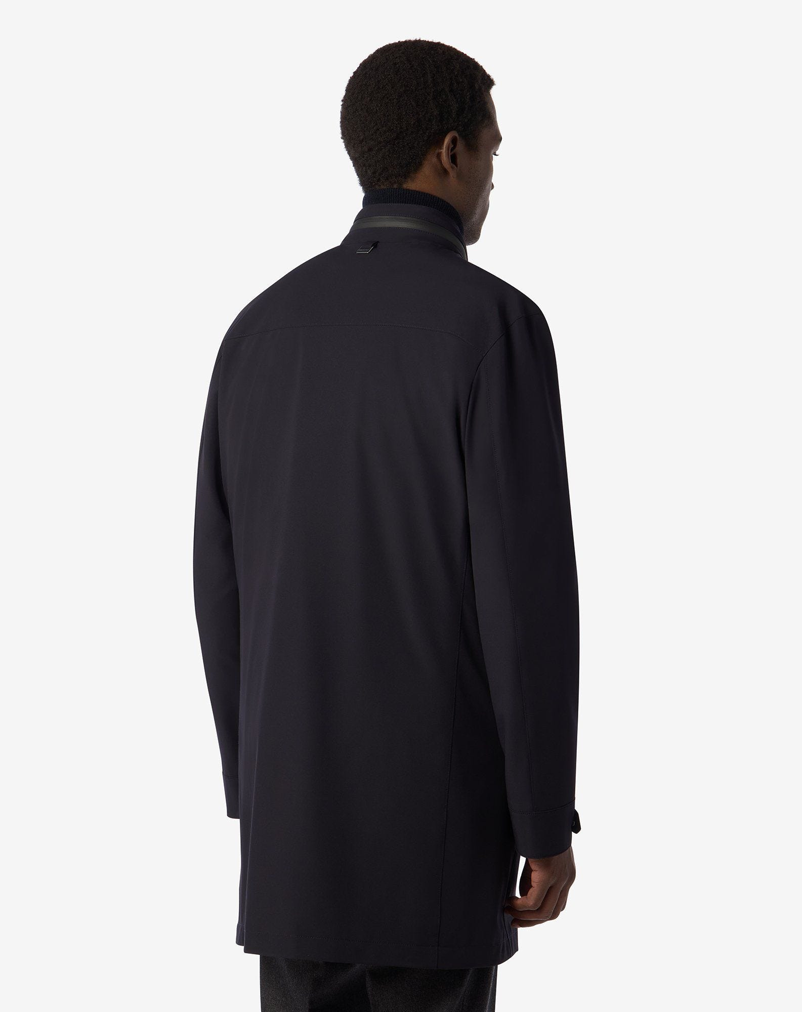 Blue stretch technical fabric caban coat - 3