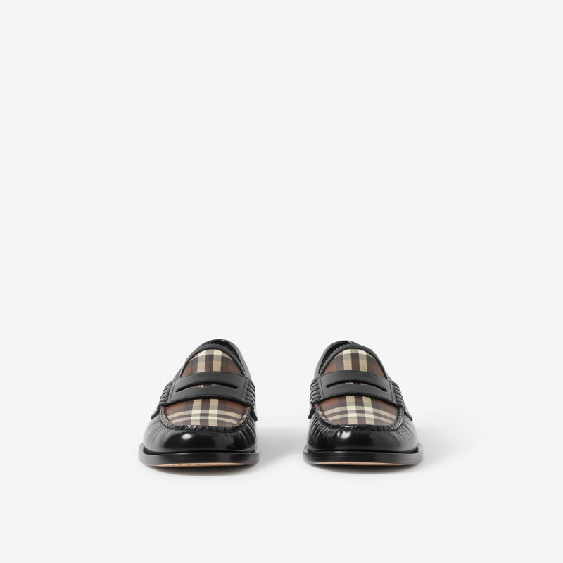 Burberry Check Panel Leather Penny Loafers outlook