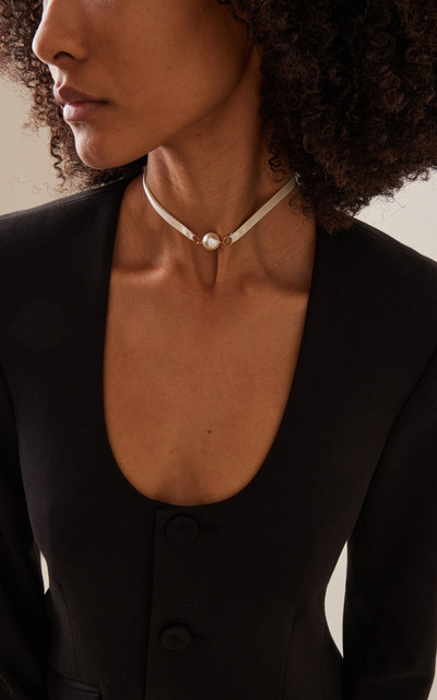 Jennifer Behr Tanya Pearl-Detailed Silk Ribbon Necklace white outlook