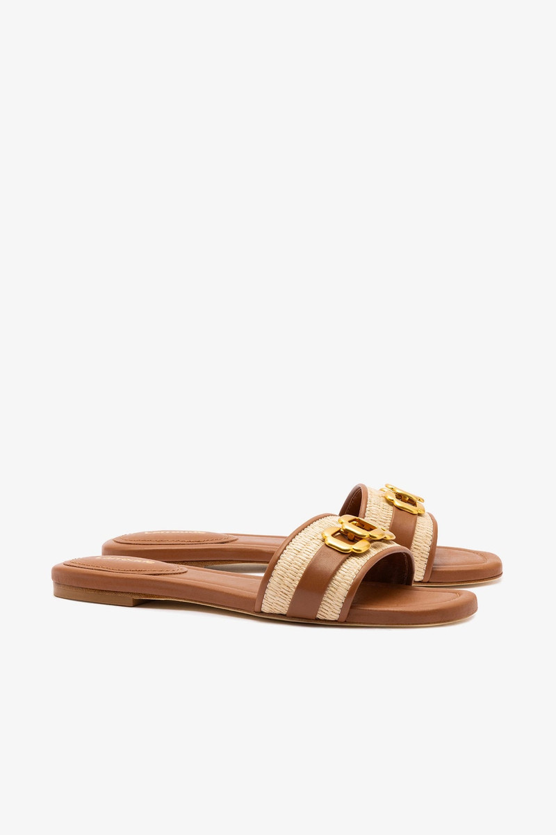 Franca Flat In Natural Raffia And Caramel Leather 3