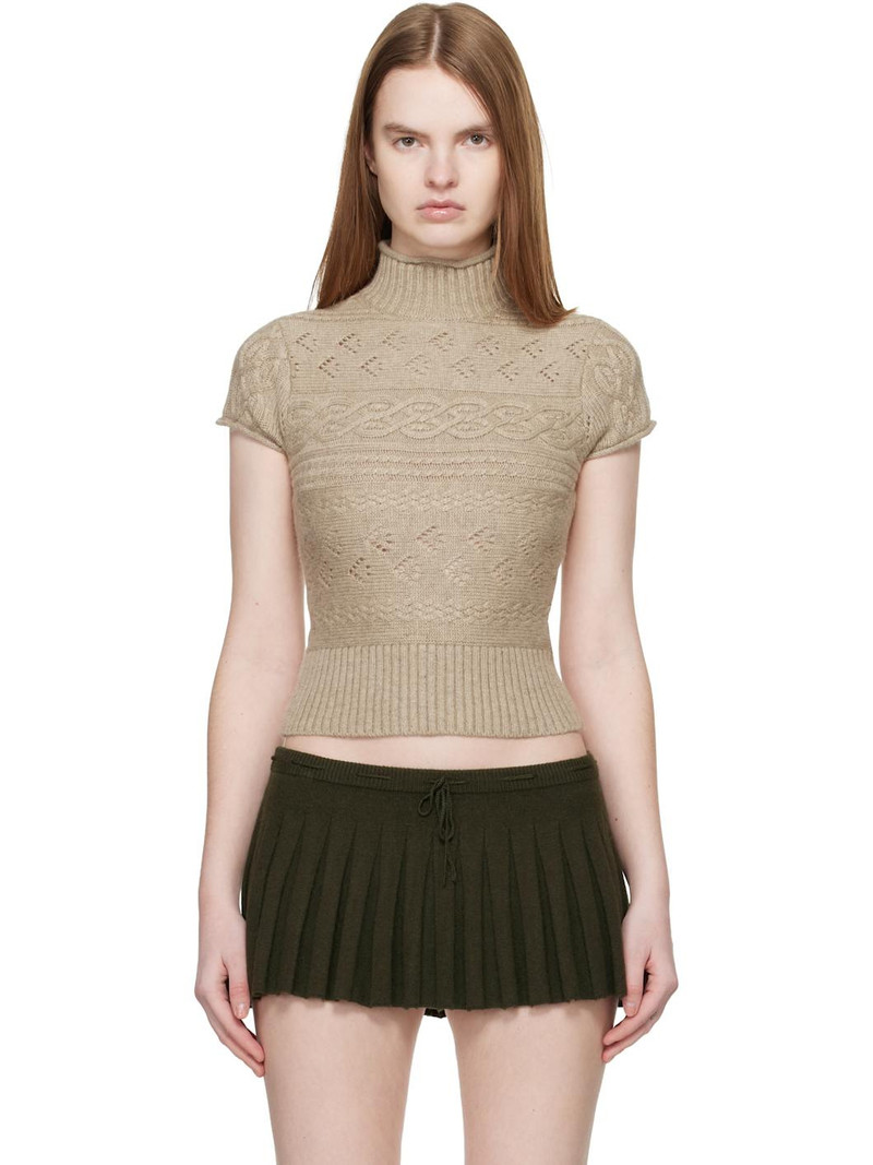 Taupe Vivienne Short Sleeve Cable Turtleneck 1