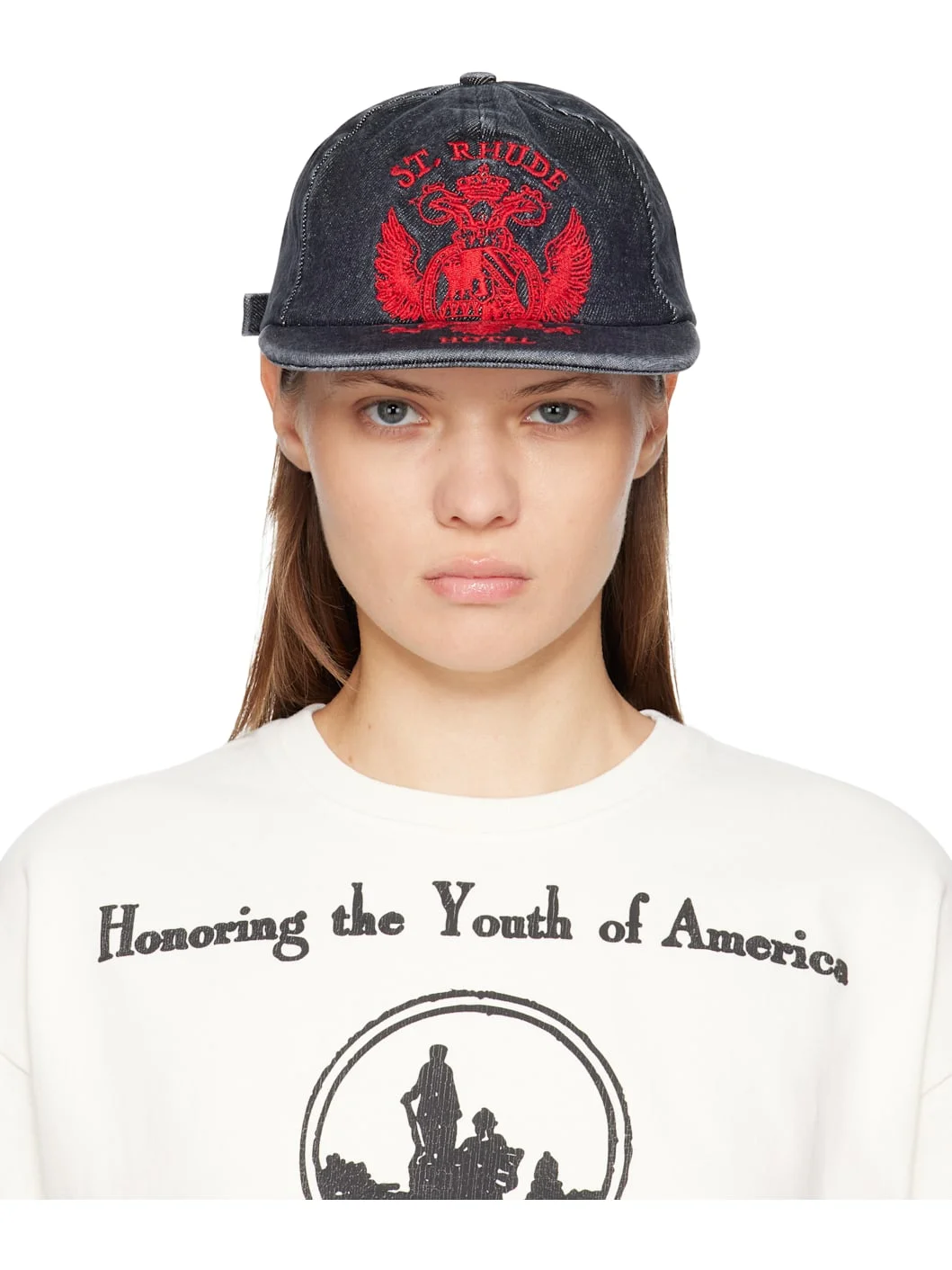 Black St. Rhude Seal Curved Brim Denim Cap - 1